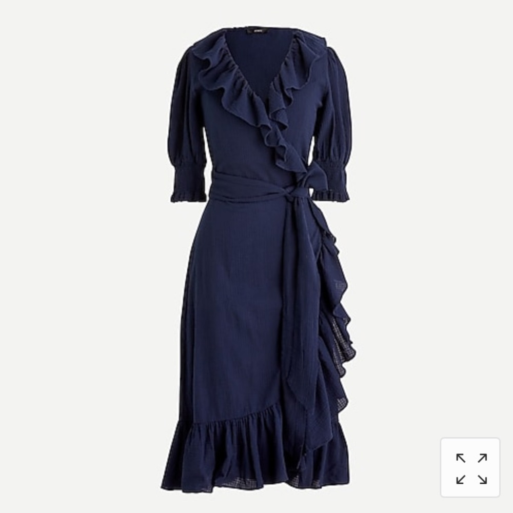 Navy ruffle wrap dress